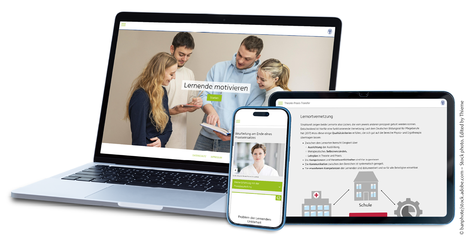 E-Learning-Kurse zur Praxisanleitung auf Desktop, Tablet und Phone